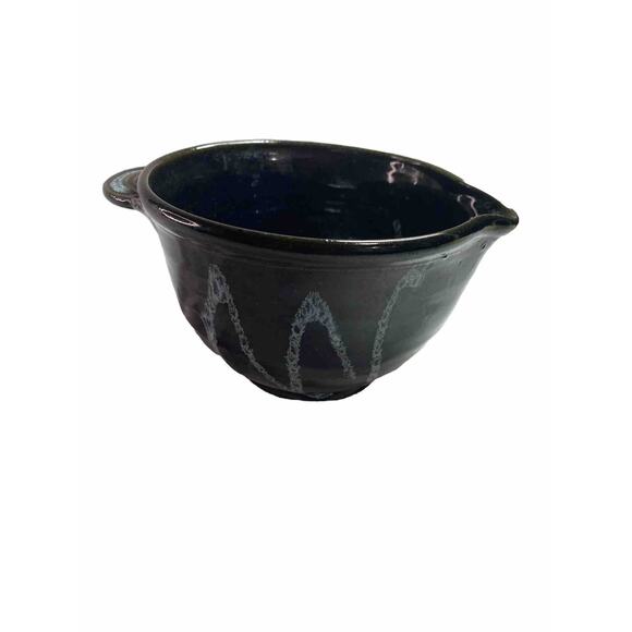 VTG Dough Bowl Studio Pottery Batter Spout Black Blue Signed Boho Whimsygoth 70s - Picture 3 of 15